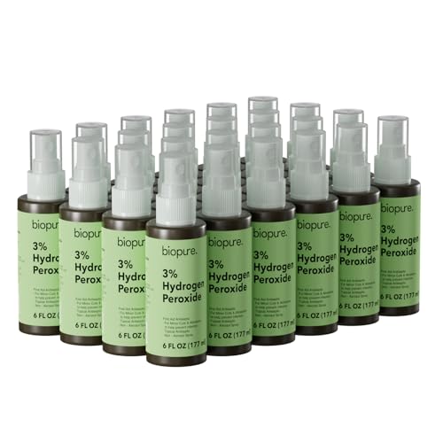 Image of Biopure Hydrogen Peroxide 6 Fl Oz Spray - Convenient Non-Aerosol Spray Bottle with 3% Hydrogen Peroxide| Hydrogen Peroxide 3% First Aid Topical Antiseptic for Minor Cuts and Abrasions (24-Pack)
