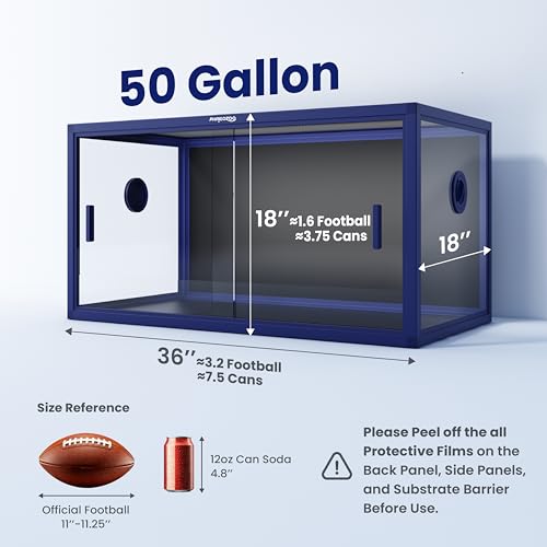 Image of Phailozoo Stackable 50 Gallon Reptile Enclosure for Gecko, Juvenile Reptile | Adding Vibrant Fun for Your Home, Anti-fingerprint Tempered Glass Door with Handles Easy to Feed & Clean