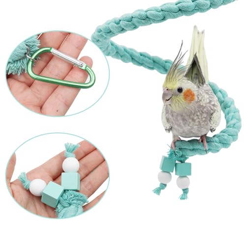 Image of Bird Cage Accessories, Hanging Spiral Bird Rope Perch with Metal Hook, Bird Perch for Budgie, Lovebird, Parakeet, Cockatiel, Conure, Quaker, Caique, Small to Medium Birds