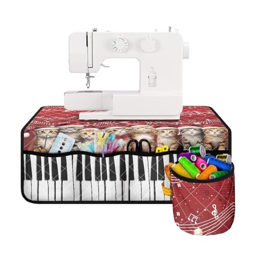 Eheartsgir Christmas Cats Piano Sewing Machine Cross Stitching Mat for Table Water Resistant Portable Fabric Overlocker Serger Scrap Trim Catcher and Pad Christmas Decor