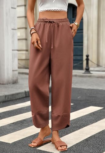 Women's Baggy Linen Pants Loose Fit Drawstring Wide Leg with Pockets3