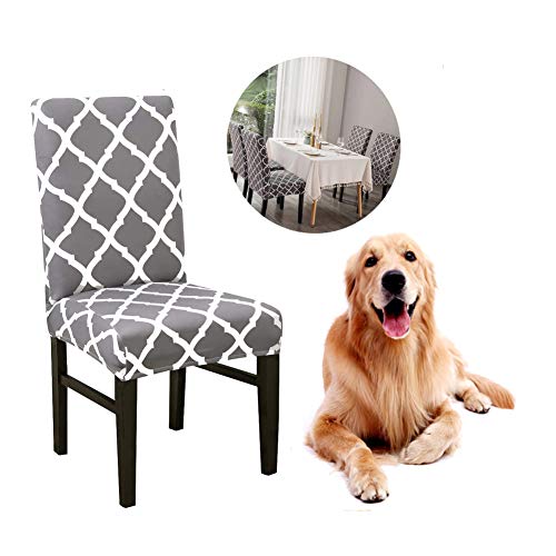 Junyito Housse de Chaise 4/6 Pièces Extensible Frifer Housses de Chaise Haut Dossier Elastiques Housse de Protection pour Salle à Manger Hôtel (Nouveau Style A-Gris, 4 pièces) Cover