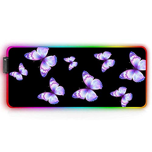 ZYCCW Large RGB Gaming XXL Mouse Pad with Stitched Edge 31.5Ã—15.7Ã—0.15 Purple butterfly Mouse Mat Customized Extended Glowing Led Gaming Mouse Pad Anti-Slip Rubber Base Ergonomic Mouse Pad for Compute