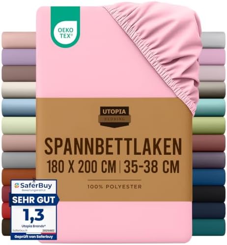 Utopia Bedding - Spannbettlaken 180x200cm - Rosa | 100% Polyester Mikrofaser Spannbetttuch - Boxspringbett - Oeko-Tex Zertifiziertes - 35-38 cm Tiefe Tasche