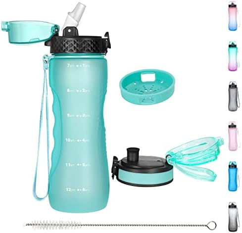 Motivational Water Bottle With Time Marker And Straw - Refillable Plastic Bottle - Reusable, BPA-Free - Leak-Proof Sports Water Bottle For Men And Women - Ideal For Daily Water Intake, Sports