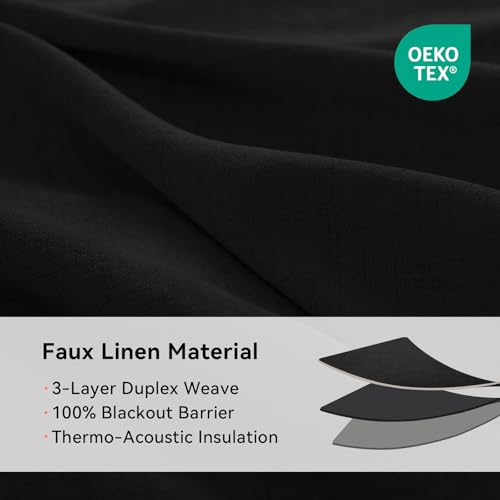 Image of 100% Blackout Shield Linen Textured Total Blackout Curtains for Bedroom 72 Inches Long, Black Grommet Curtains for Living Room, Thermal Insulated Room Darkening Drapes, 50 inch W x 72 inch L, 2 Panels