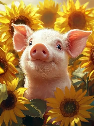 豚 ペイントバイナンバーキット花 Paint by Numbers 塗り絵 キット 大人 数字ぬりえ 大人用数字塗り絵キャンバスクラフト 数字 キャンバスアート ブラシとアクリル絵の具が入, 数字によるアクリル 水彩絵画 オフィス インテリア リビング装飾