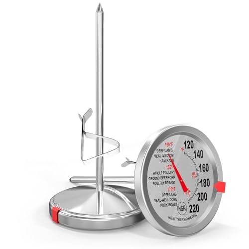 2 Pack Stainless Steel Meat Thermometer, Safe Leave in Oven, 2.5-in Extra-Large Dial Food Thermometer for Cooking, Temperature Probe for Baking, Candy, Oil, Steak, Turkey - Kitchen Gadgets