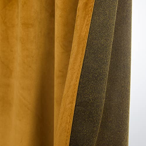 Roslynwood Velvet Mustard Curtain 120 inches Extra Long - Curtains Block Light Rod Pocket Thermal Insulated Window Drapes Set for Living Room/Bedroom/Dining Room, W52 x L120, 2 Panels