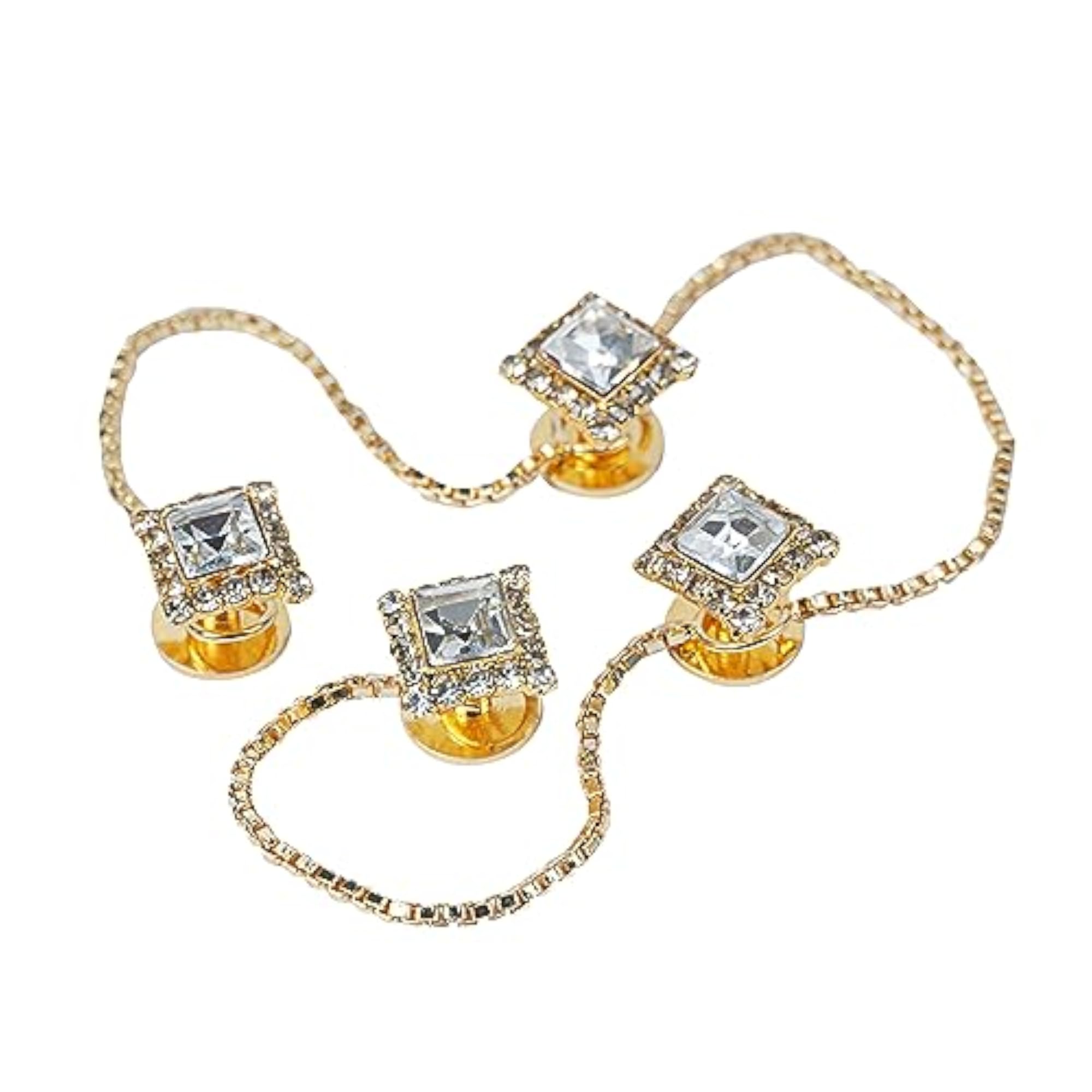Men's Gold Plated Square Designer Zirconia Kurta Buttons