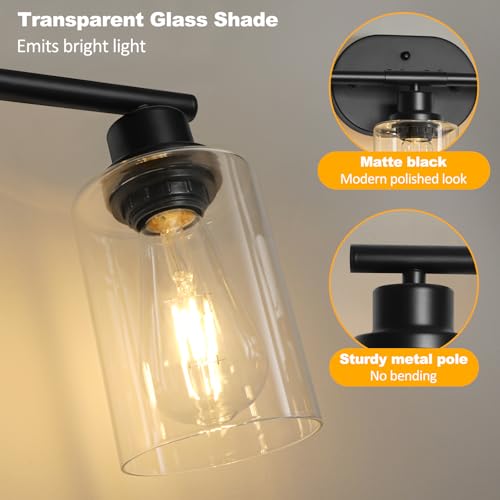 Image of Unicozin 5 Light Bathroom Light Fixtures,33.5 Inch Vanity Lights for Bathroom, Lacquered Black Wall Lamp with Clear Glass for Mirror, Living Room, Hallway, Cabinet, E26 Base