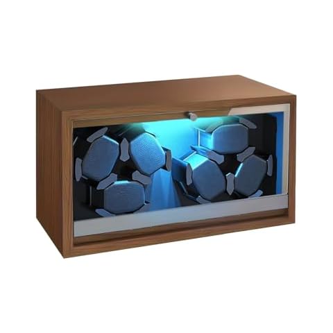 HYEIOL Watch Winder for Automatic Watches,6 Automatic Watch Shaker Wooden Double Watch Winder with Super Quiet Motor, Blue LED Light & Flexible Watch Pillows for Lady and Man Watches,Gift for Man Cover
