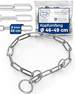 Collare per cani in acciaio inox, con fermo, per addestramento del cane, in acciaio inox, a maglie lunghe, spessore 4 mm, lunghezza 58 cm, con limitatore di trazione