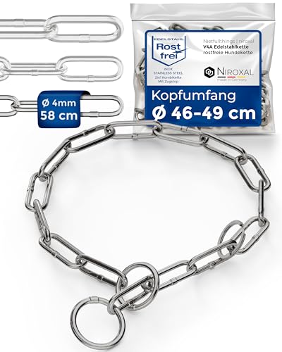 Collare per cani in acciaio inox, con fermo, per addestramento del cane, in acciaio inox, a maglie lunghe, spessore 4 mm, lunghezza 58 cm, con limitatore di trazione
