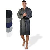 SIEGENTHAL® Herren Bademantel Waffelpique 100% Baumwolle mit Schalkragen Leicht Morgenmantel - Anthrazit Dunkelgrau M - L