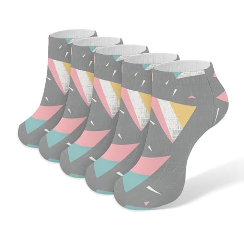 Gray Pattern Style Ankle Socks 5-Pack, Breathable Casual Athletic Socks for Women Men, One Size (6-11)