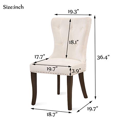Lz Leisure Zone Dining Chairs Set Of 2, Upholstered Cream Accent Chair Button Tufted Armless Chair With Nailhead Trim And Back Ring Pull, With Upgraded Size: 19.7 X 19.7 X 36.4 Inches #TOP2