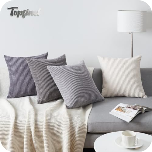 Topfinel Kissenbezug 50x50 cm grau 4er Set Kordsamt Kissenbezüge Kissenhülle Dekokissenbezug sofakissen dekokissen deko für Sofa Schlafzimmer Wohnzimmer Balkon Kinder flauschig Farbverlauf