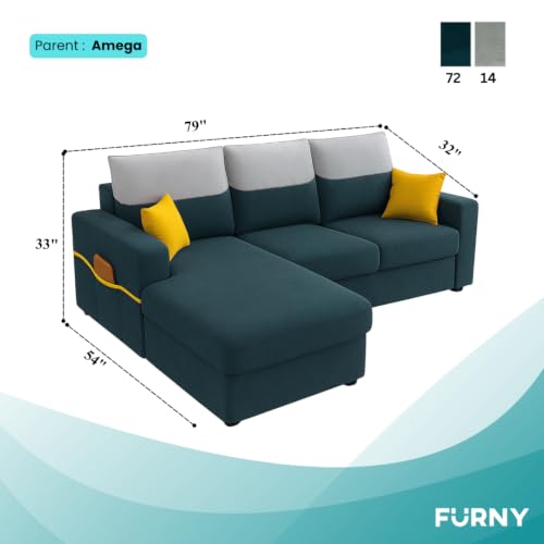 Image of Furny Tokiaa 4 Seater Fabric LHS L Shape Sofa Set (Greenish Teal) | Soft Velvet Fabric | Modern Design | Comfortable Seating | Living Room Furniture