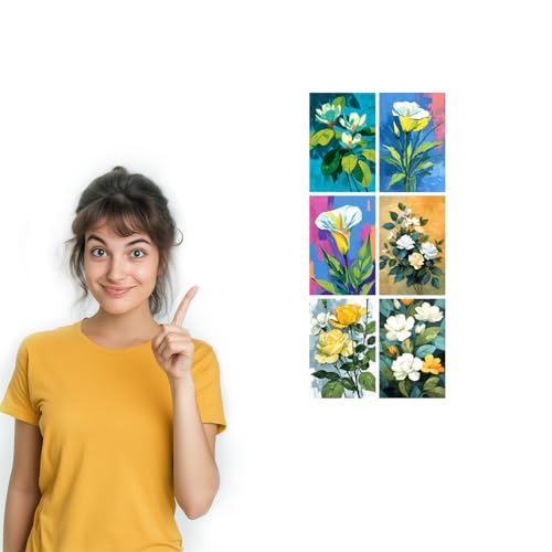 Image of SiddArtify Floral Wall Art Poster Print Set - Modern Flower Painting Decor for Living Room Bedroom Office - Set of 2-4x6 Inch - Board (Pack of 6) - Sticker (Pack of 6)