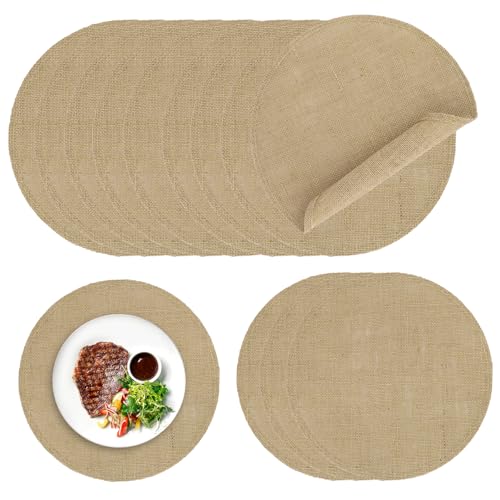 50pz Sottopiatti Rotondi Tela Juta, 30cm Sottopiatti Riutilizzabili Marroni Juta Resistenti Calore Decorazione Rustica per Tavoli Matrimonio Feste Cene Stile Country