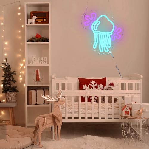 Image of Jellyfish Neon Sign Medusa Neon Light Jellyfish LED Neon Light Up Sign for Room Decor Ocean Style Room Wall Art 10.7 inchx11.4 inch