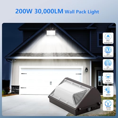 Deamoris 200W 8Pack LED Wall Pack Light with Photocell, 30,000LM, 5000K Daylight White, IP65 Waterproof Outdoor Wall Light, Dusk to Dawn Commercial Exterior Lighting for Garage, Warehouse, Driveway - Image 2