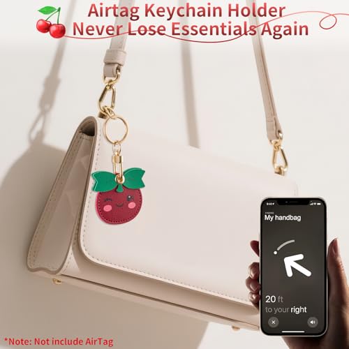 PSRAT Airtag Keychain Holder - Cute Kawaii Faux Leather Case 3-in-1 with Hidden Keychain Cover, Detachable Wrist Strap & Anti-Loss Hand Band, Anti-Scratch Protective Case for Airtag (cherry) - image 6