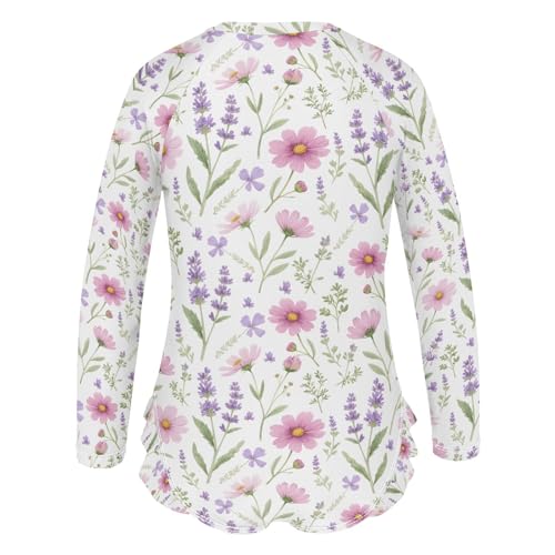 ALAZA Lavender Flower Blossom Floral Girls One Piece Swimsuit Long Sleeve Rash Guard Swimsuits UV 50+ Swimwear Zipper3