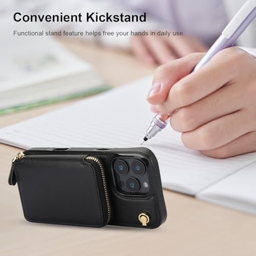 Bocasal Crossbody Wallet Case for iPhone 16 Pro Max, RFID Blocking Leather Purse Case with Card Holder, Protective Handbag Flip Cover with Zipper Wrist Strap Lanyard for Women 5G 6.9 Inch (Black) by Bocasal - Used condition - Image 6