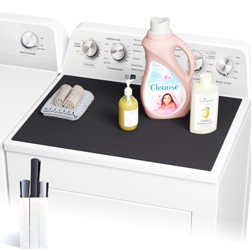 CSKY 1PC Washer and Dryer Covers for the Top, 25.5''×17.5'' Fabric Laundry Countertop Mat, Anti-Crease Rolled Packaging, Non-Slip Rubber Base, Washer Dryer Topper for Top Load Machine (Black)