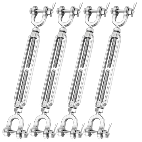 5/16" Turnbuckle Heavy Duty Stainless Steel Jaw and Jaw Turnbuckles for Cables wire, shade sail Hardware, Zipline, Outdoor Applications, Steel Cable Traction 1200 lbs Working Load Limit(4 Pack)