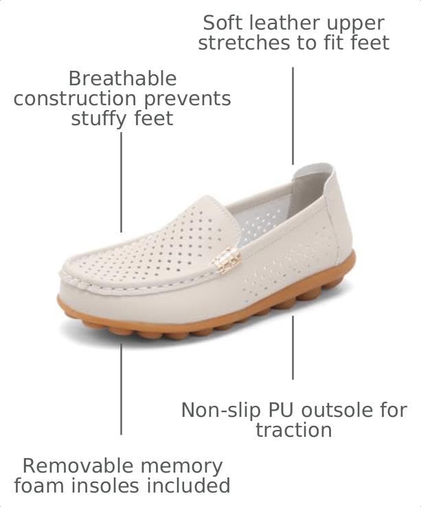 Image of Women's Comfortable & Lightweight Leather Loafers Slip-Ons Driving Walking Mocs Boat Shoes Cute Business Casual Dress Shoes Work Flats for Women