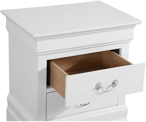 Miniatura 5 de Glory Furniture Louis Phillipe - Mesita de noche con 2 cajones, color blanco Blanco,Negro,Capuccino,Cereza,Gris,Roble,Rosado,plateado, (Silver