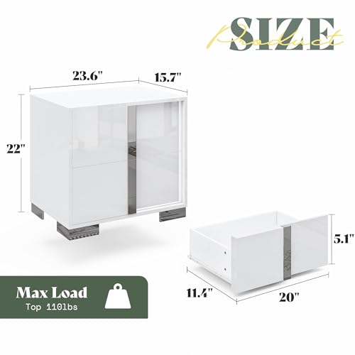 Image of AMERLIFE Nightstand Set of 2, 23.6'' Modern End Table with Drawers, High Gloss UV Finish, Electroplated Pull Handle, Bedside Table for Bedroom, White
