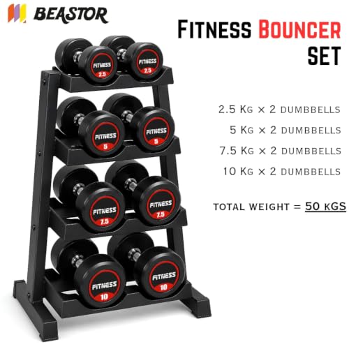 Image of Professional Rubber Coated Bouncer Dumbbells Set (50 KG Total Combo: 2.5kg, 5kg, 7.5kg & 10kg Pairs) - Heavy Duty Unbreakable Fixed Weight Dumbbells (50 Kg Combo)