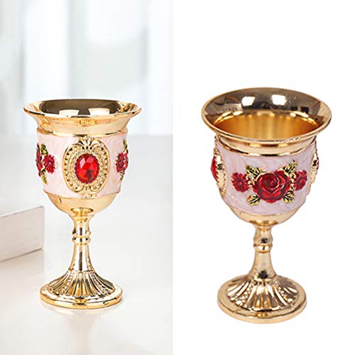Doitool Gem Inlay Style Zinc Alloy Goblet Wine Goblet Carved White Liquor Glass Stem- Cup Stemware For Home Bar Party (Gold White Red Flower, Random Flower Pattern) #TOP2