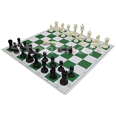 StonKraft 17'' x 17'' Tournament Chess Vinyl Roll-on Chess Game With Solid Plastic Pieces (With Extra Queen) - Ideal for Professional Chess Players Cover
