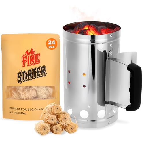 SUNLIFER Charcoal Chimney Starter BBQ Grill Quick Rapid Fire Starter Chimney for Outdoor Barbecue Cooking Camping Sturdy and Easy to Use Stainless Steel10.62 x 6.3