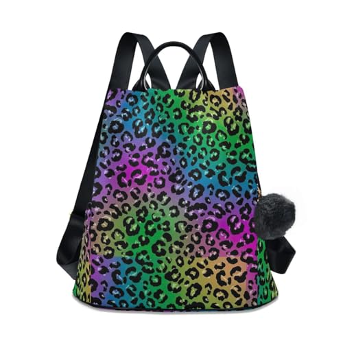 Sac à dos léopard coloré pour femme tendance avec poches et pompon chic
