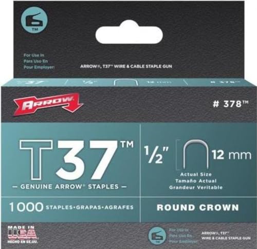 Arrow Fastener 378 Round Crown 1/2-Inch 12mm Staples for T37, 1,000-Pack