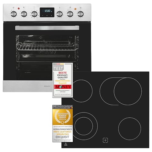 Exquisit Herdset EHE185-HBZ-020-Set inox | Herd mit Backofen 75 L Garraum | 9 Programme | EEK A | LED | Edelstahl Design