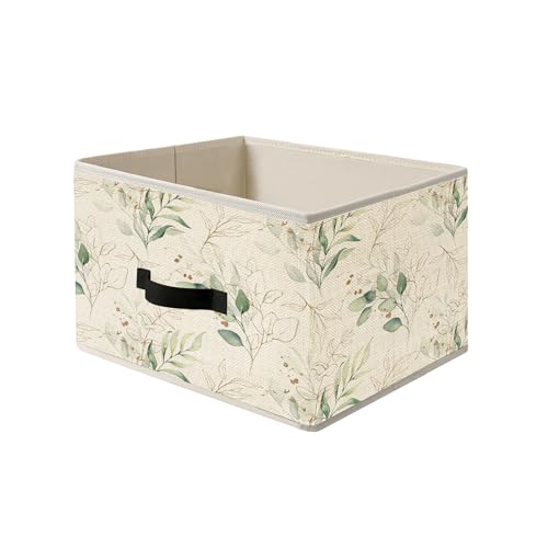 Image of Sage Green Eucalyptus Storage Bins, Watercolor Plant Botanical Collapsible Fabric Storage Basket Organizer for Clothes Toys Books Home Bedroom Living Room