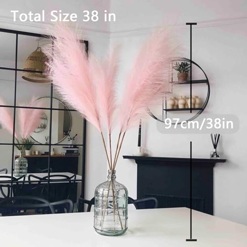 Image of 38 inch 10 Stems Faux Pampas Grass Decor Tall Pink Pampas Grass for Floor Vase