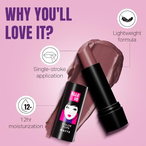 LAKMÉ Elle18 Color Pop Matte Lip Color, W12, Mauve Date, 4.3 G - Image 6