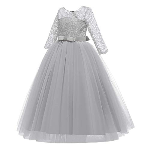 Image of Girls Flower Vintage Floral Lace 3 /4 Sleeves Floor Length Dress Wedding Party Evening Formal Pegeant Dance Gown