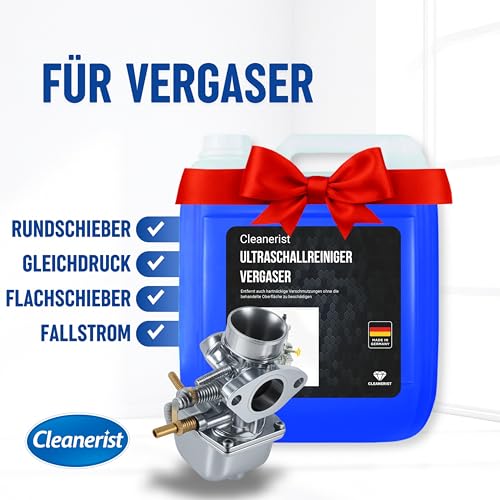 Cleanerist | 5L Ultraschallreiniger Werkstatt, Vergaser, Autoteile - Konzentrat für Ultraschallgeräte zur Kfz-Reinigung von Motoren, Bremsanlagen, Wellen, Pumpen, Düsen – gegen Schmutz, Öl & Fett