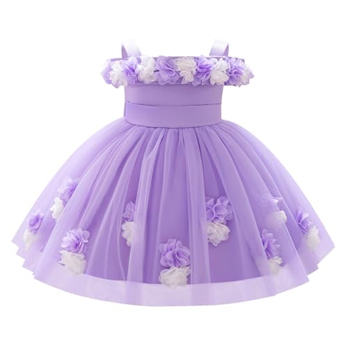 EULIMENE Toddler Flower Girl Dress Formal Wedding Pageant Party Gown Cold Shoulder Tulle Tutu Dress Princess Birthday Dresses Purple 12-18M