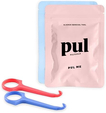 Clear Aligner Removal PUL Tool for Invisalign Removable Braces & Trays | Compatible with Removable Braces, Aligners, Retainers, & Dentures | Hygienic, Durable, Compact | By The Pultool (Pink + Blue)