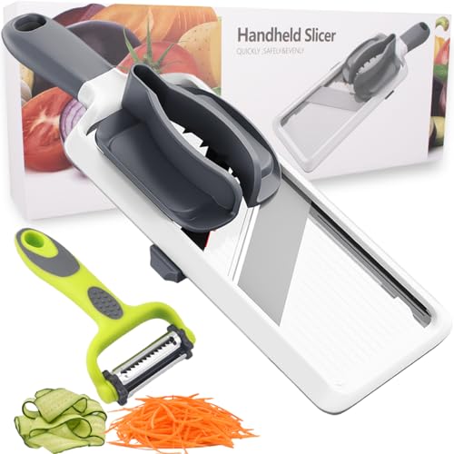 NACOLUS Mandoline Slicer for Kitchen, Adjustable Vegetable Slicer with Food Holder,Handheld Potato Slicer, Simple&Handy veggie slicer vegetable cutter with Vegetable Peeler